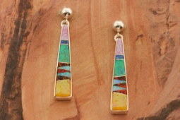 Calvin Begay Fire and Ice Opal Sterling Silver Post Earrings